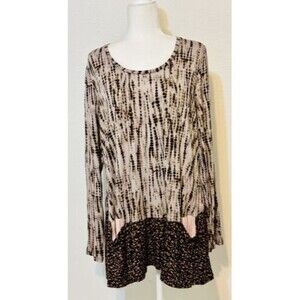 LOGO By Lori Goldstein Women’s Size XL  Animal Print Long Sleeve Tunic Pockets